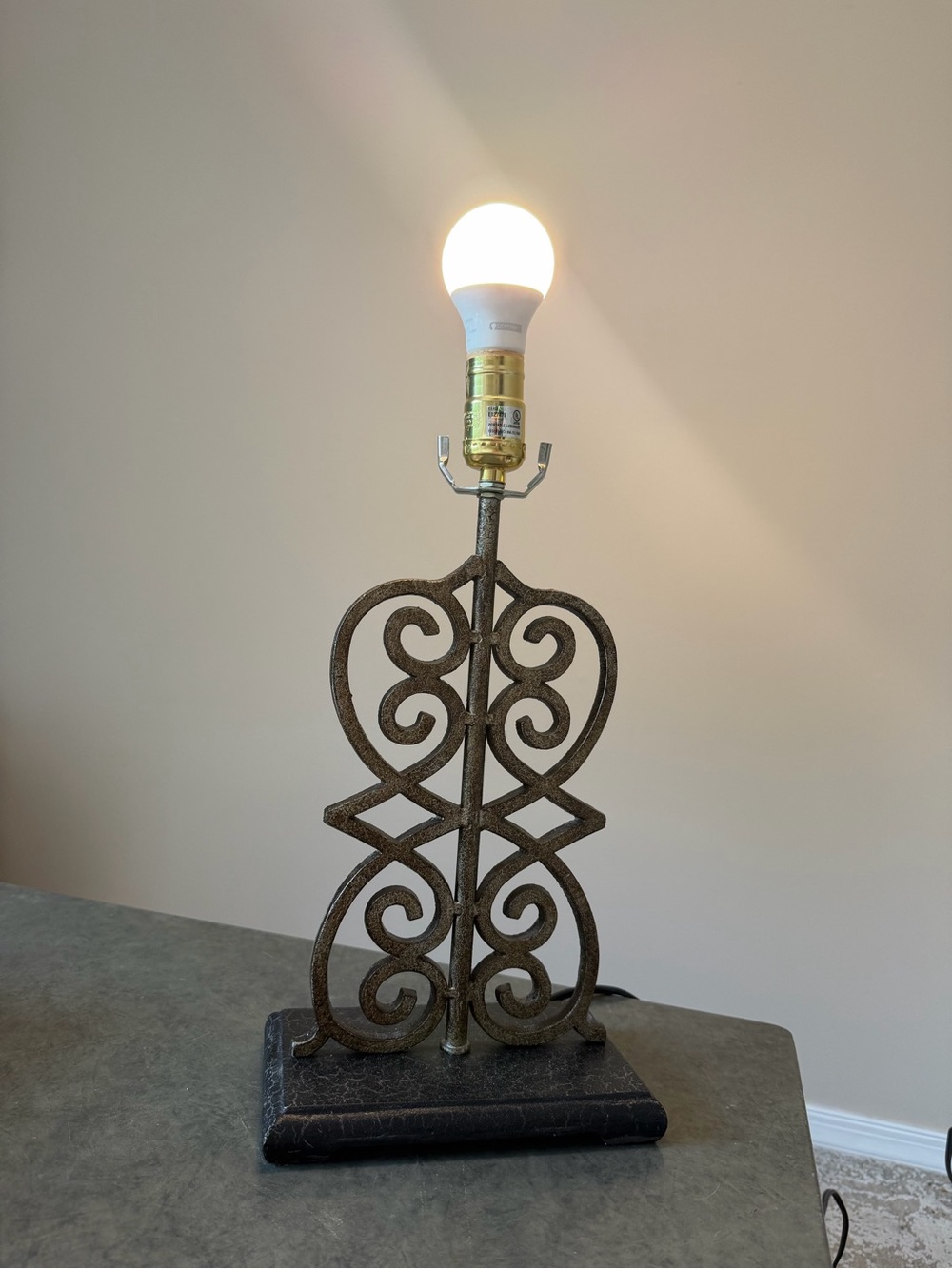 Ornate Vintage Scroll Metal Table Lamp in Aged Bronze